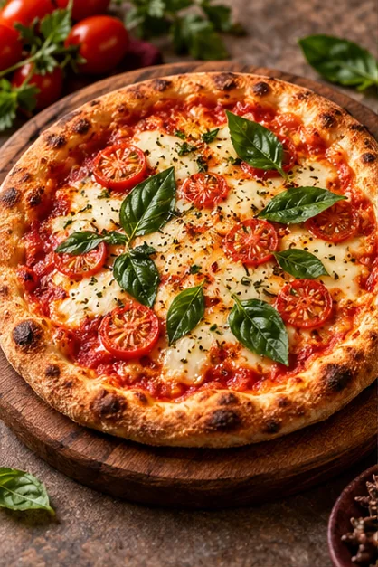 Illustrative freshly baked pizza
